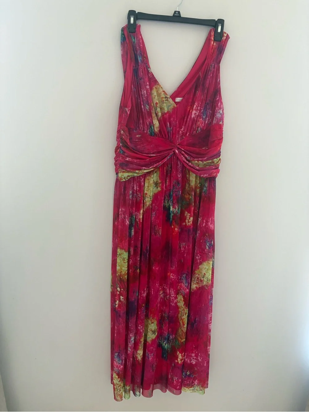 London Times V-Neck Twist Front A-Line Maxi Dress